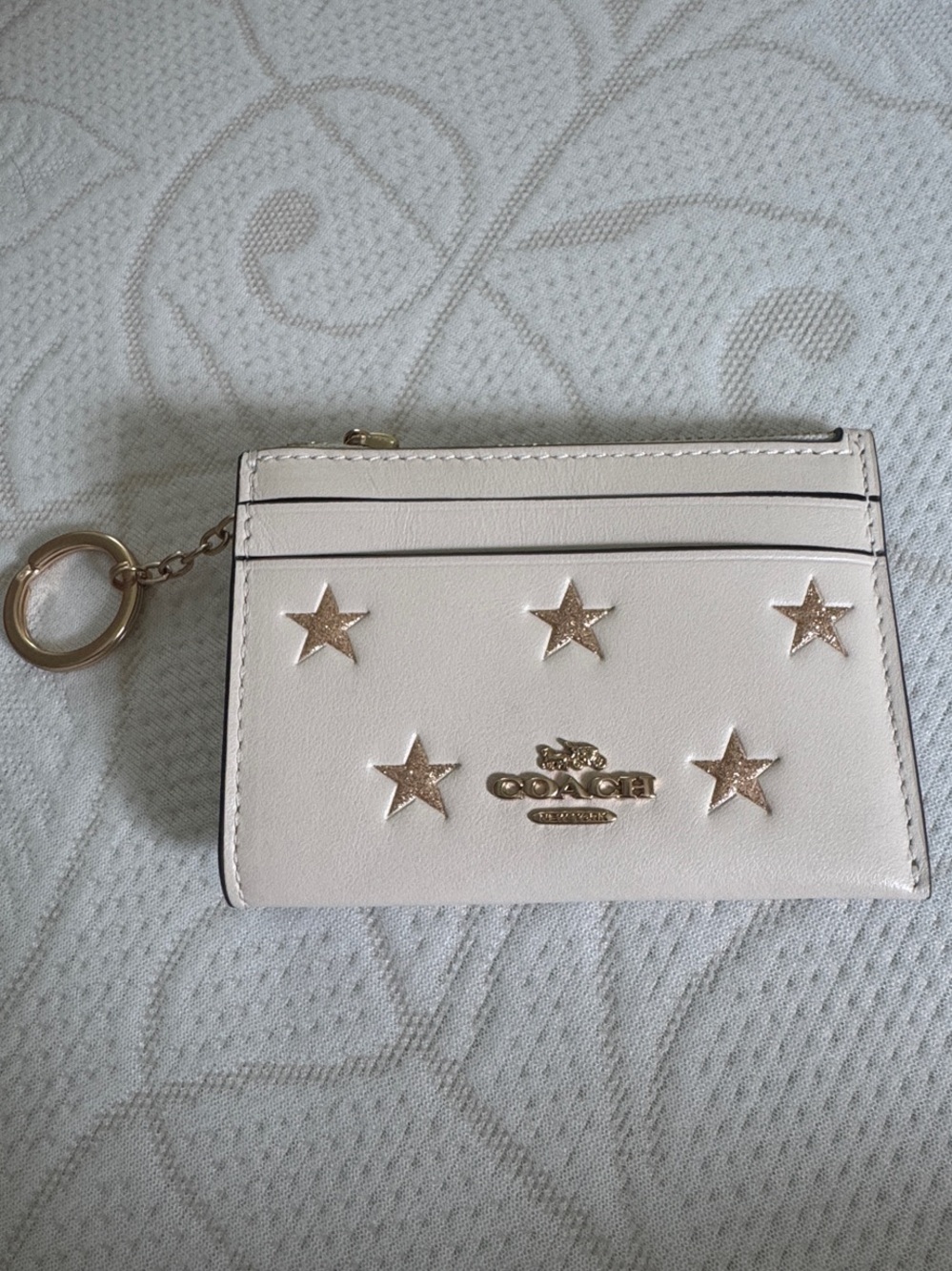 Coach White Leather Star Appliqué Card Case Keyring